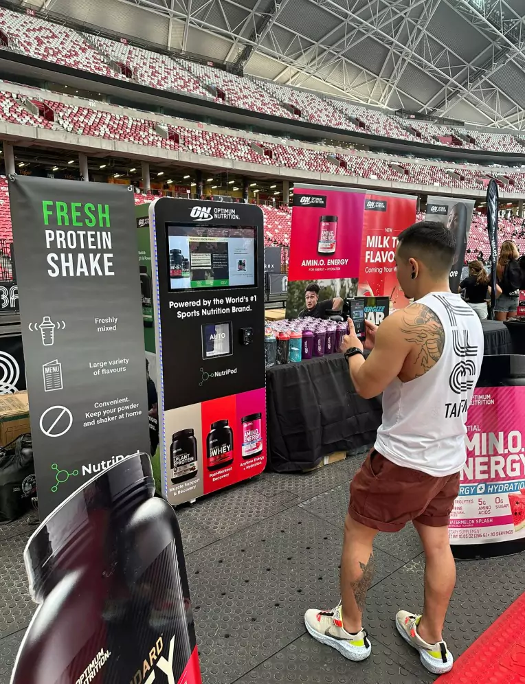 Fresh protein shake machine at stadium